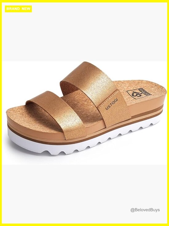 Shoes - Women's Platform Sandals Arch Support Slides Cork Footbed Adjustable Straps